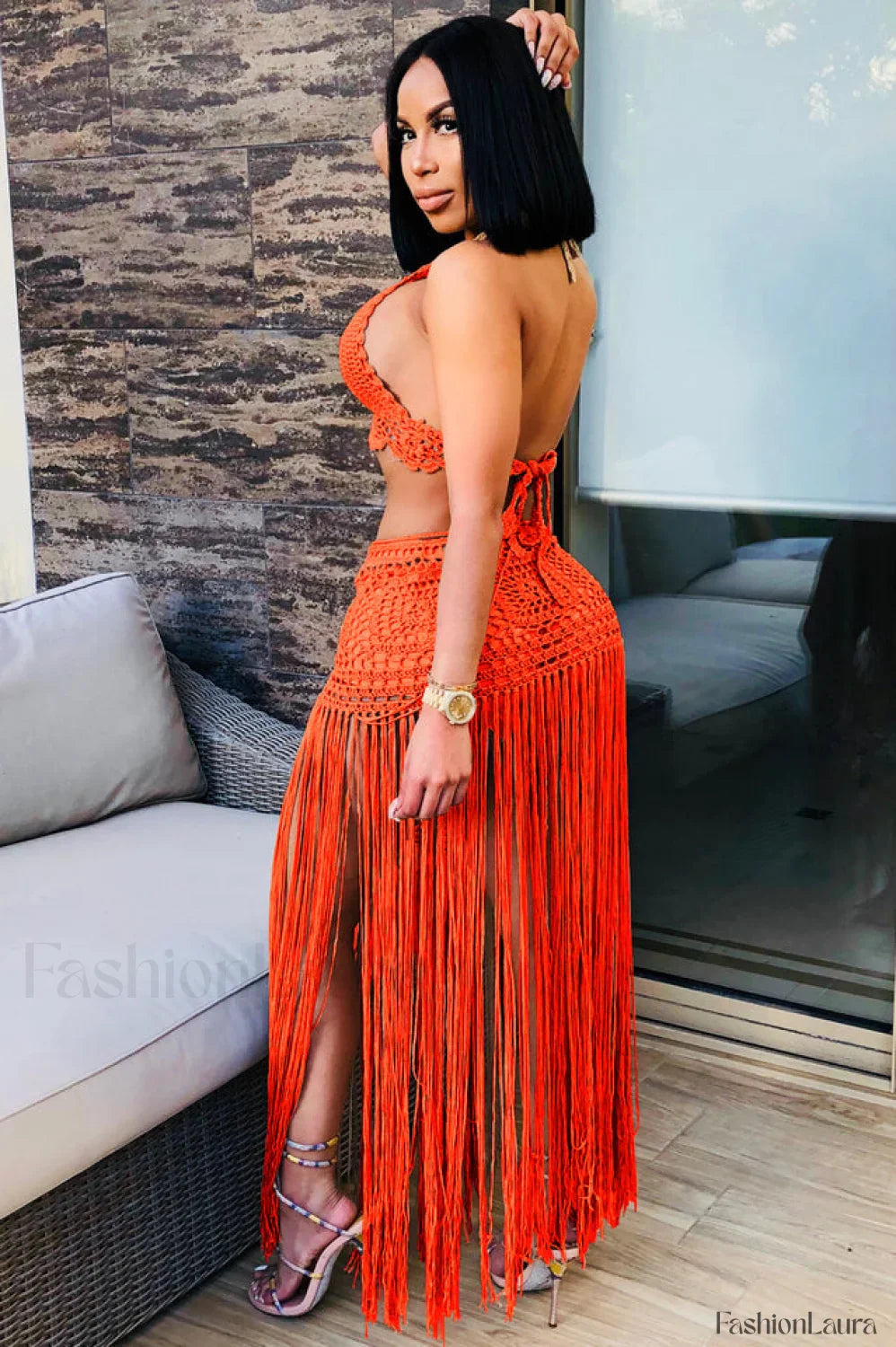 Crochet Bralette + Charming Tassel Maxi Skirt Set