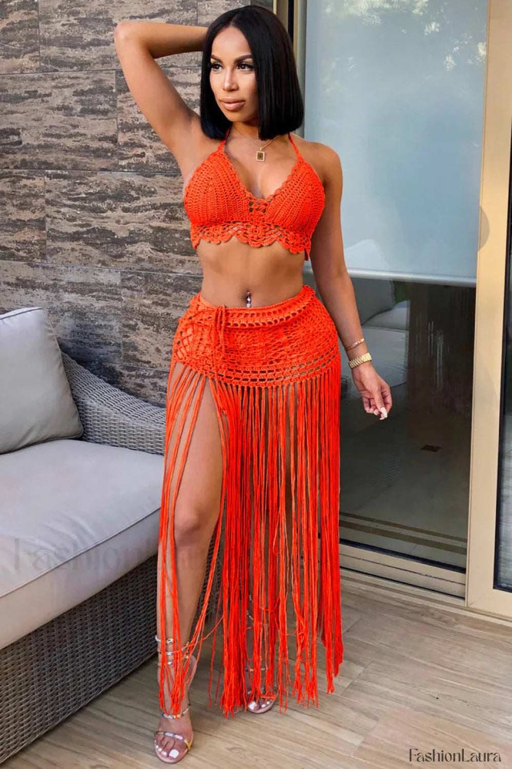 Crochet Bralette + Charming Tassel Maxi Skirt Set