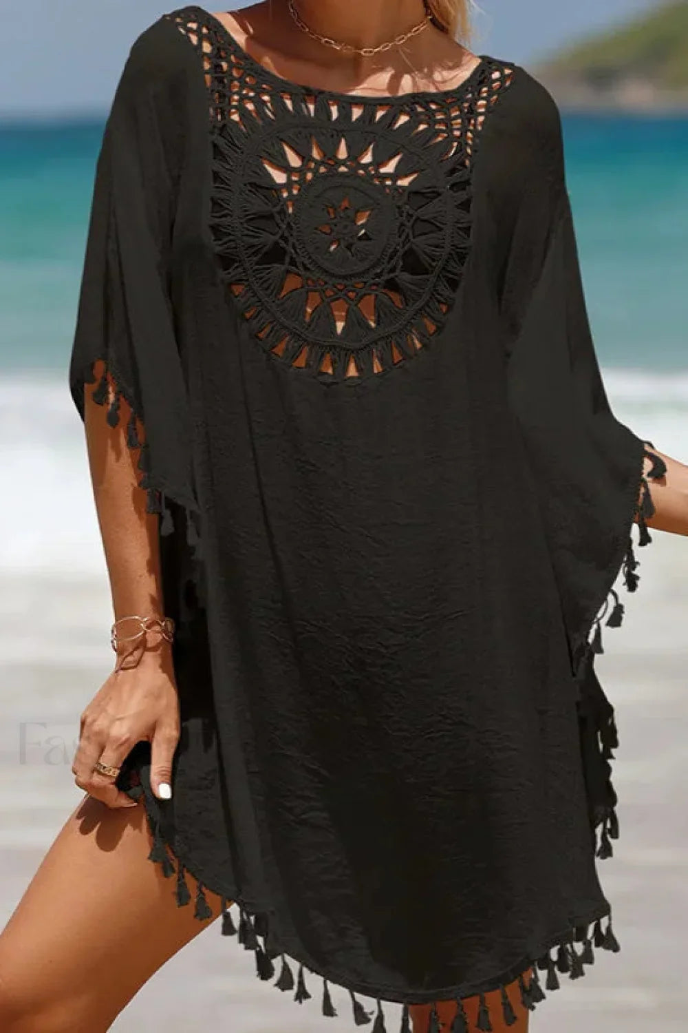 Crochet Cover Up Boho Dress Black / One Size