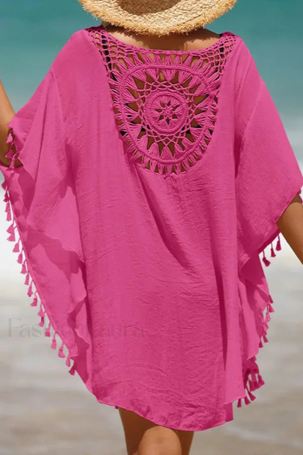 Crochet Cover Up Boho Dress Pink / One Size
