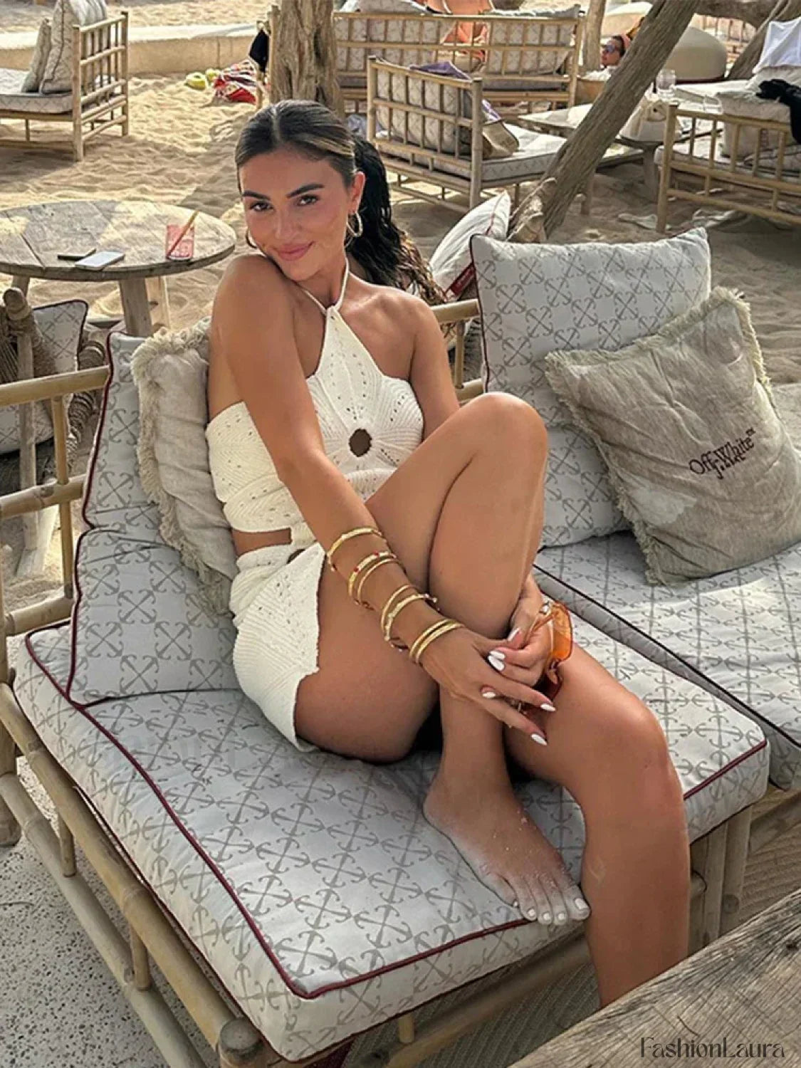 Crochet Hollow Halter Mini Dress