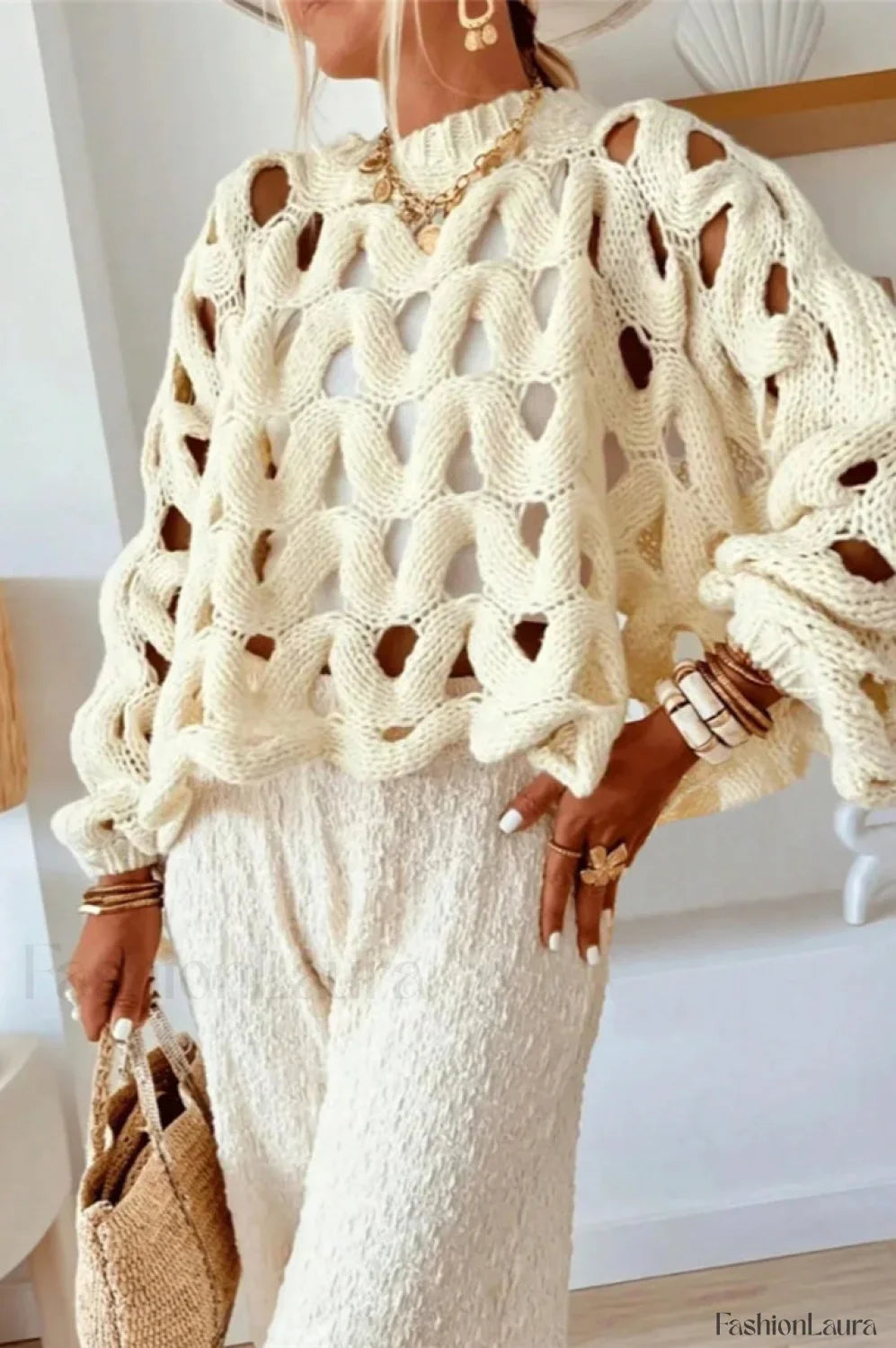Crochet Knit Hollow Out Pullover Sweater