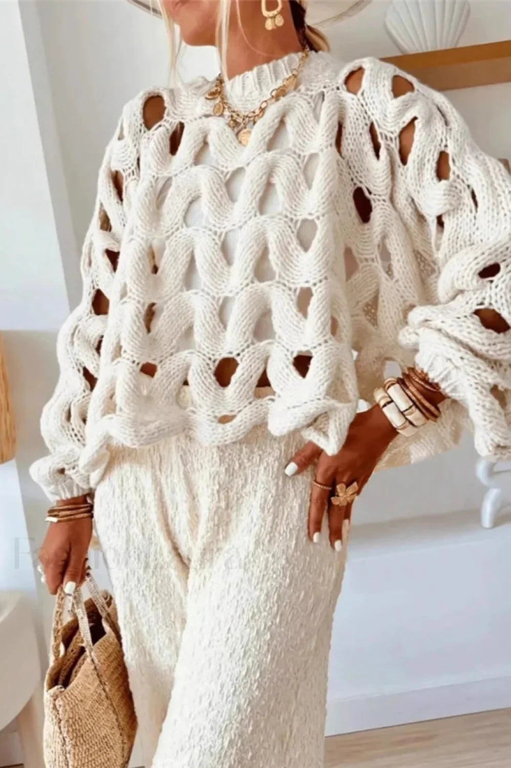 Crochet Knit Hollow Out Pullover Sweater