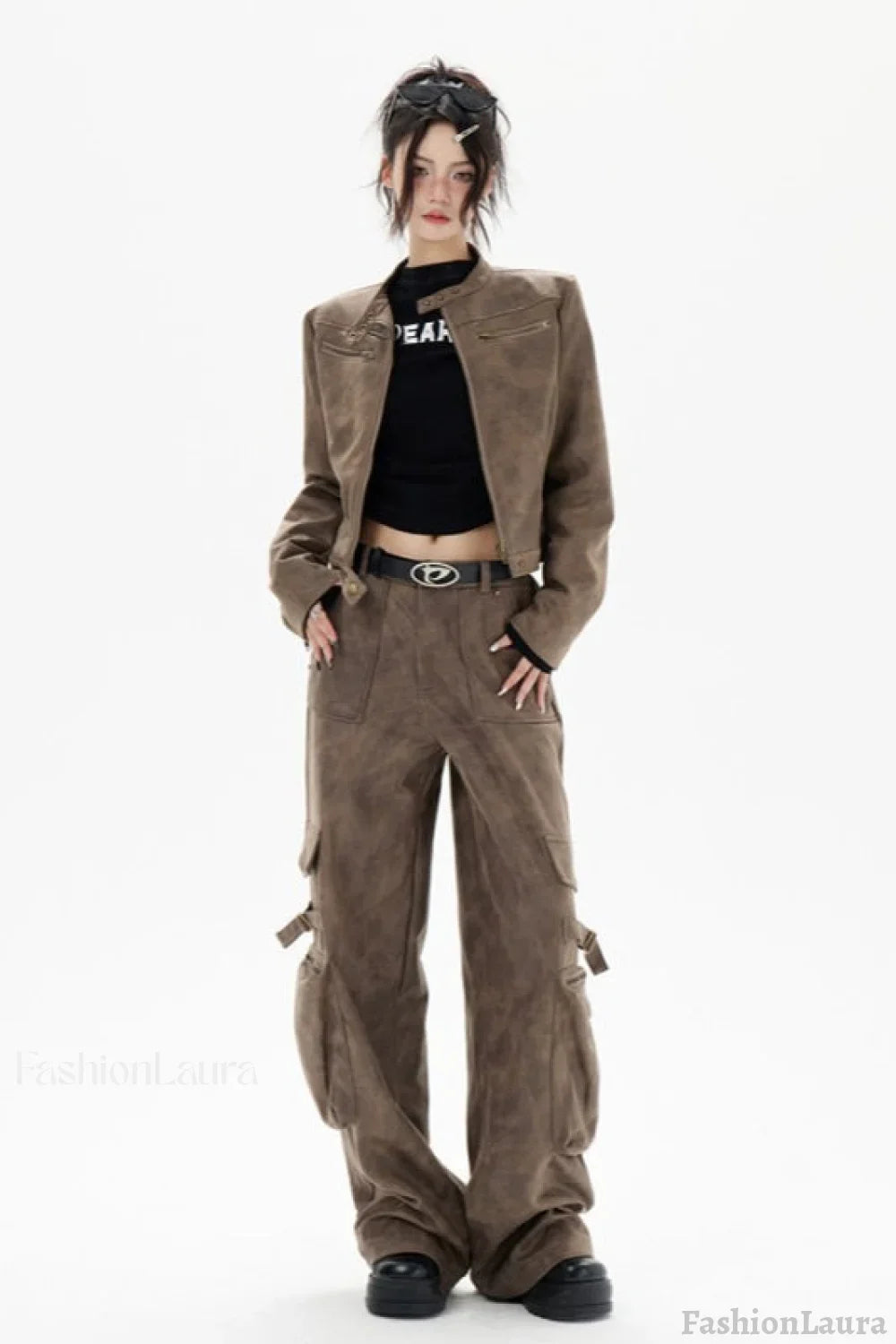 Cropped Biker Style Leather Jacket