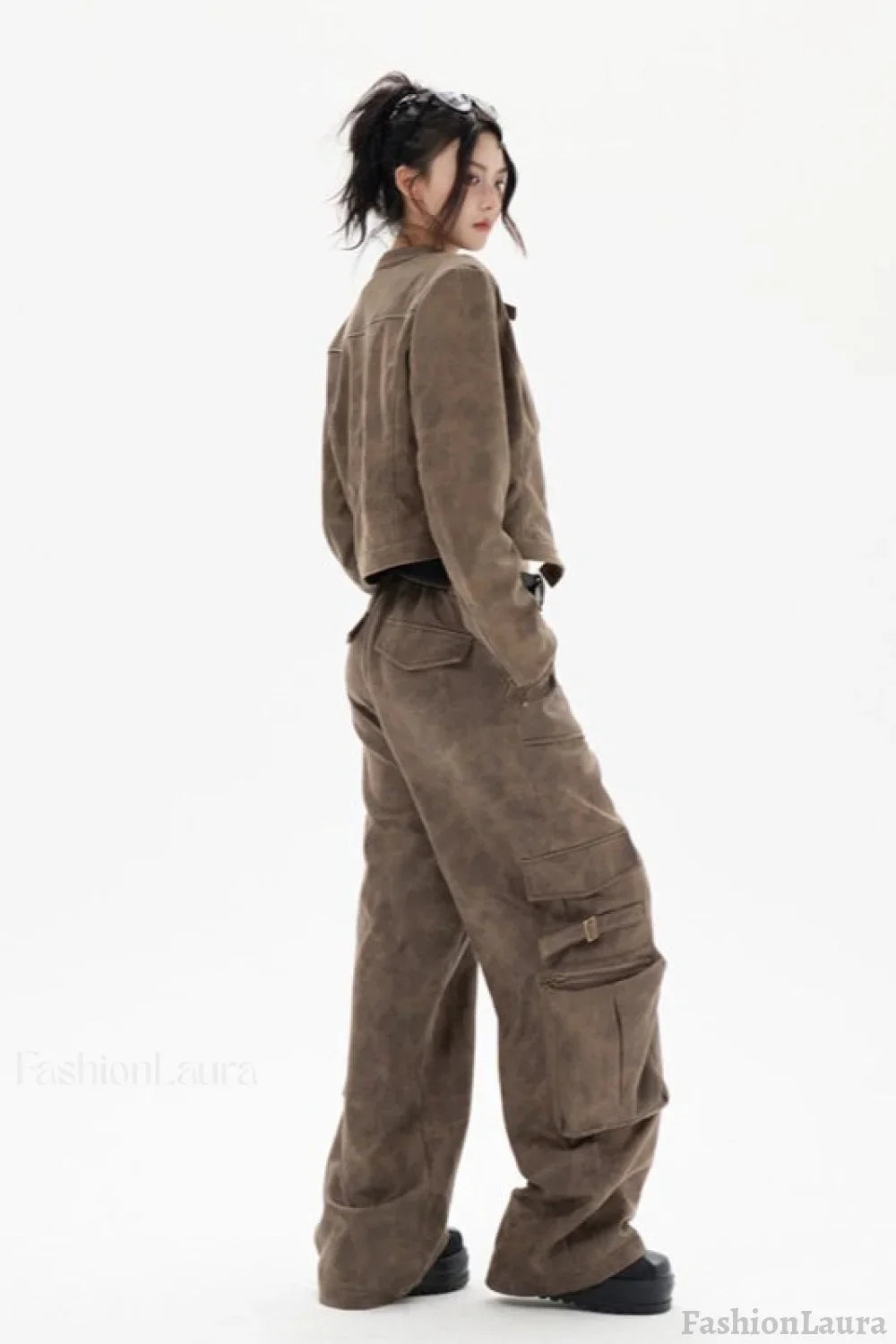 Cropped Biker Style Leather Jacket