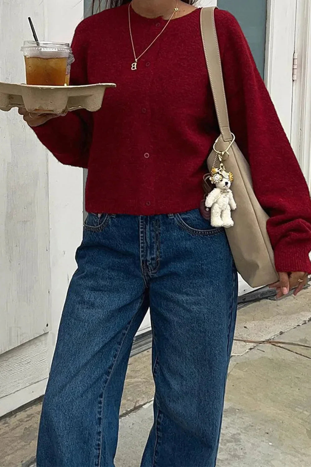 Cropped Knit Button Cardigan