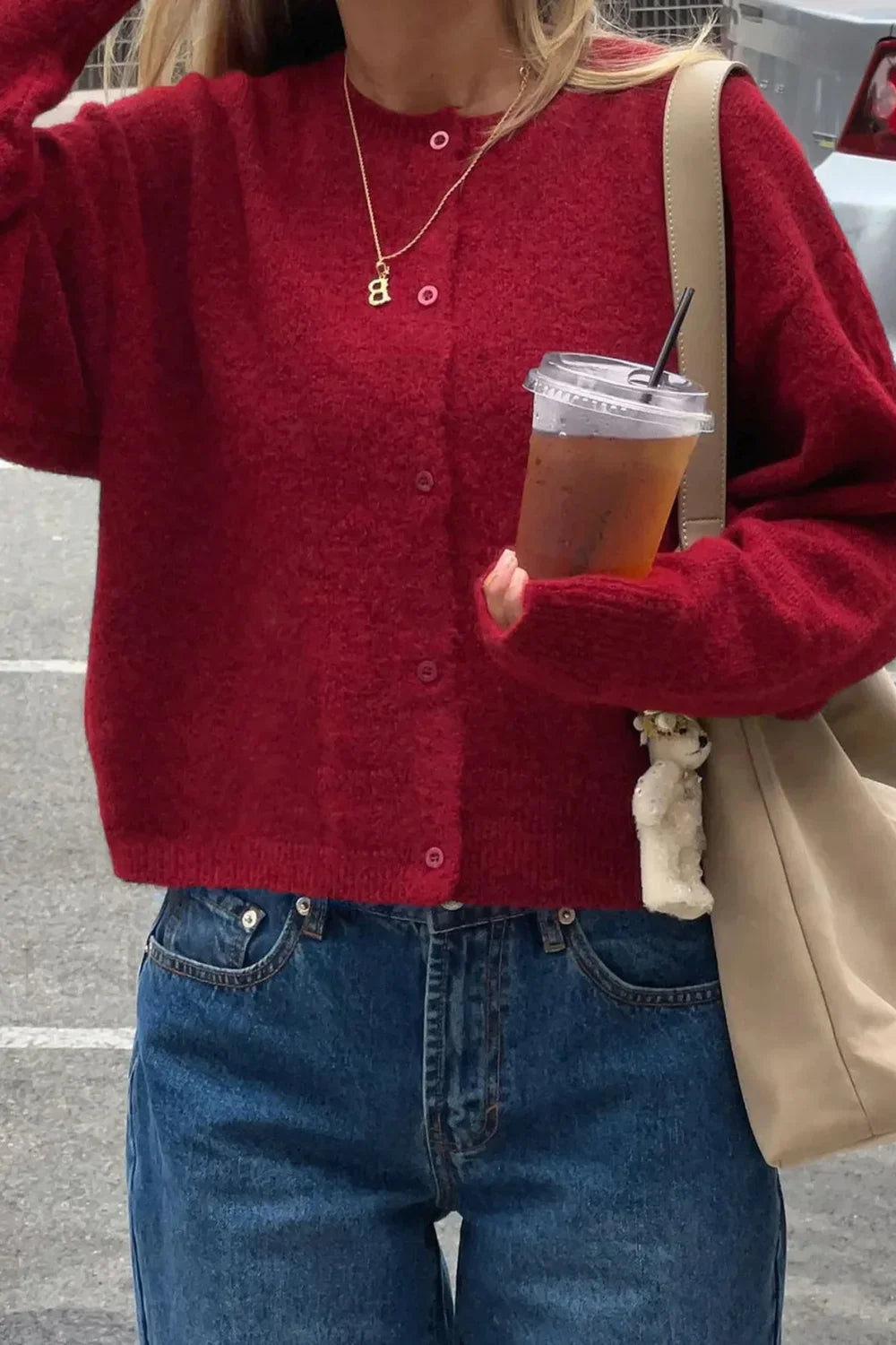 Cropped Knit Button Cardigan