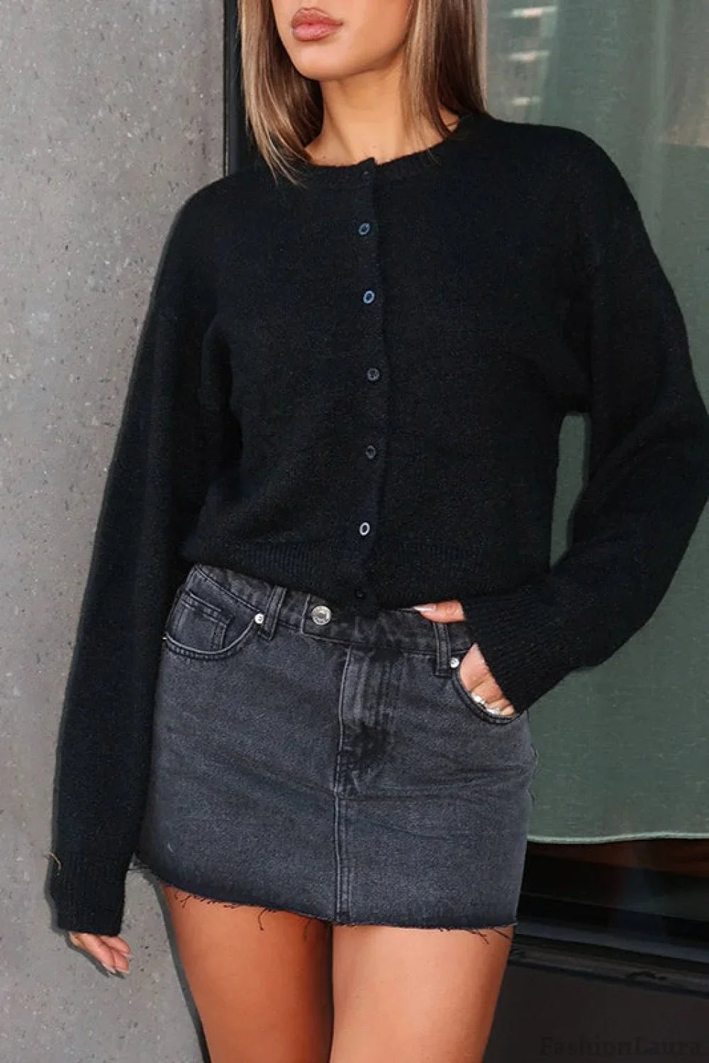 Cropped Long Sleeve Cardigan S / Black