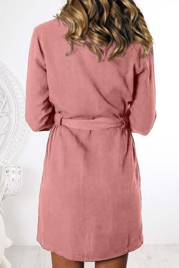 Cropped Sleeve Single-breasted Pocket Dress