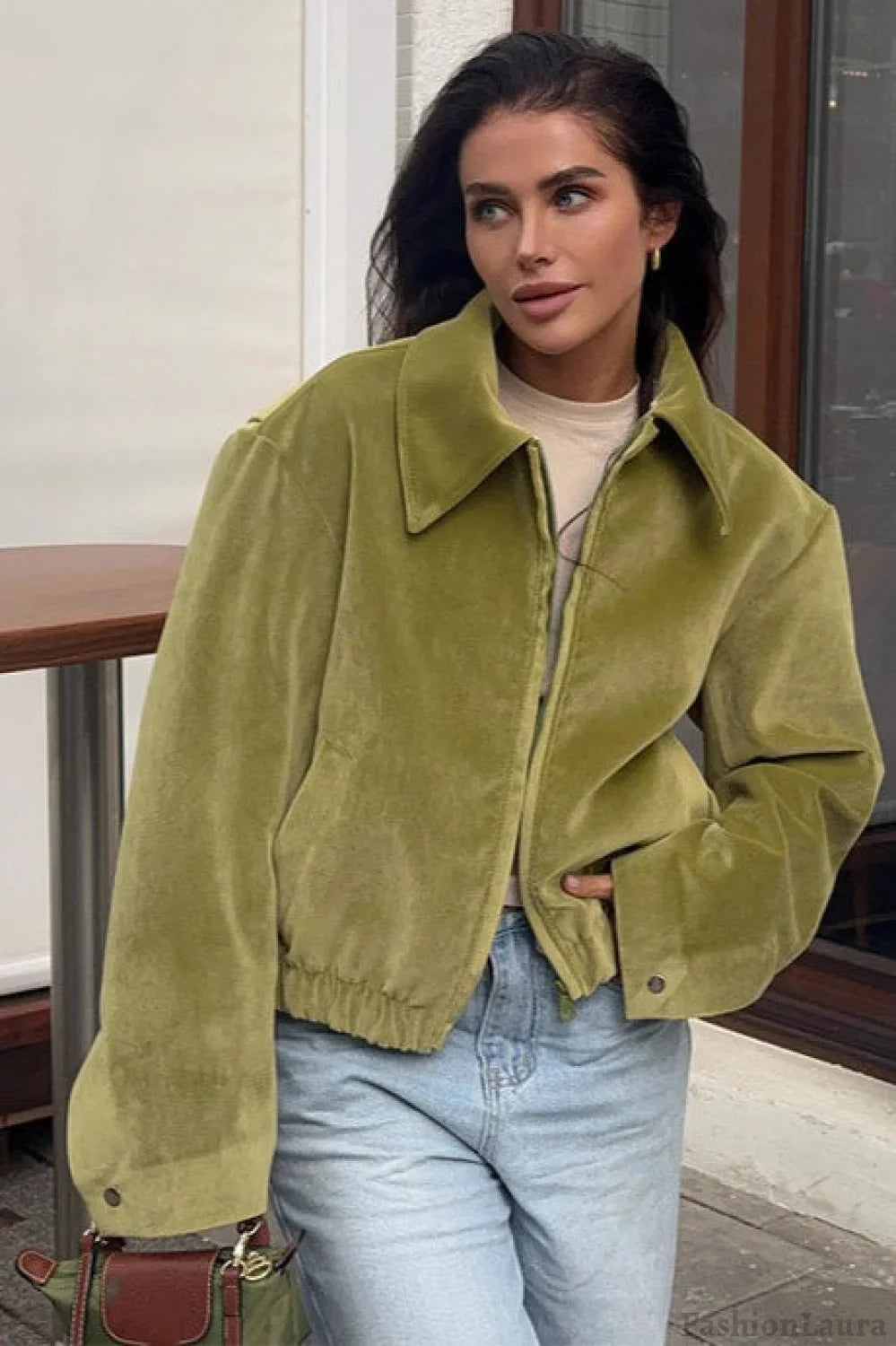 Cropped Suede Lapel Casual Jacket