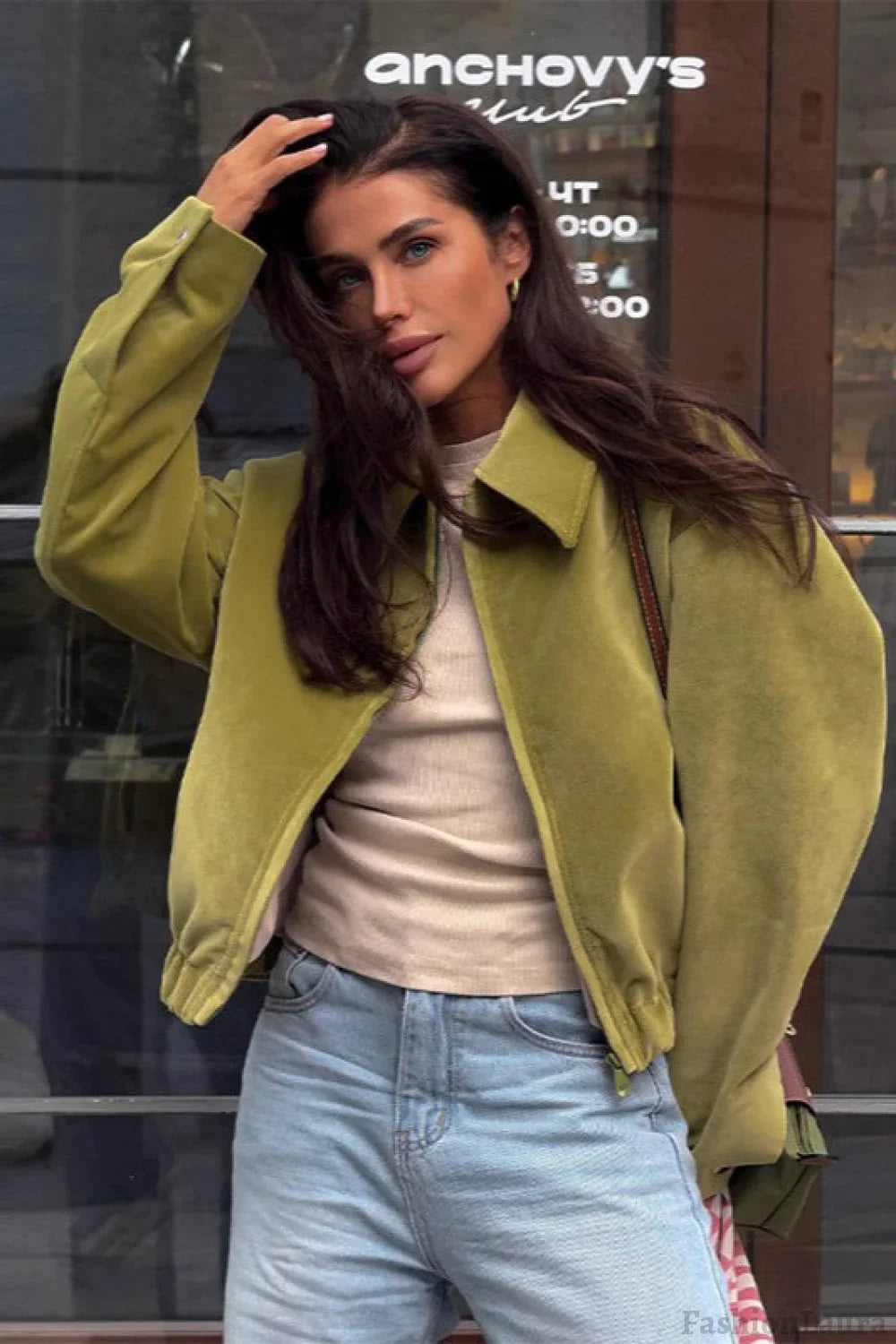 Cropped Suede Lapel Casual Jacket S / Green
