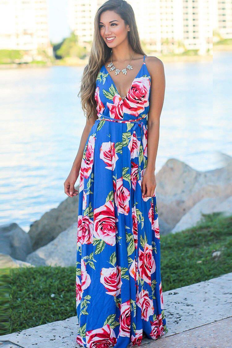 Cross Back Boho Printed Maxi Beach Dress