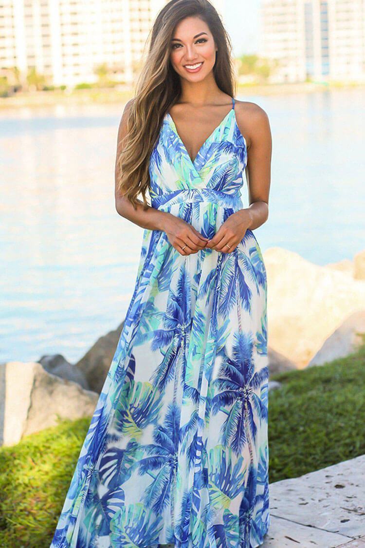 Cross Back Boho Printed Maxi Beach Dress