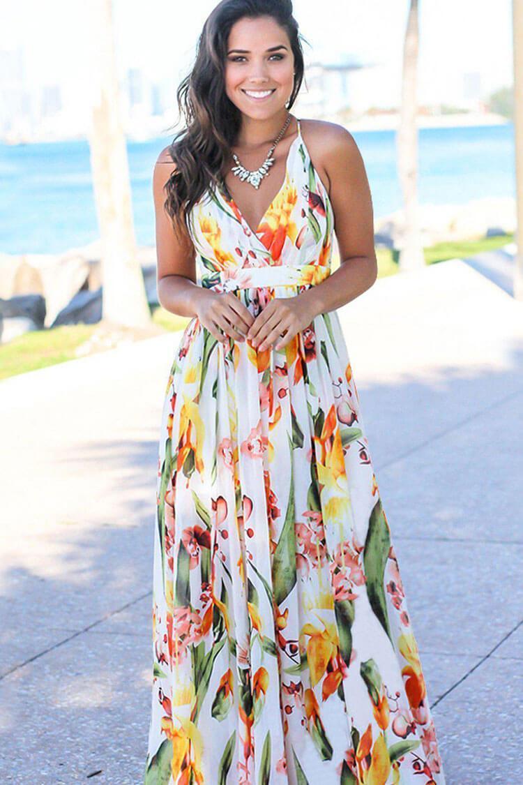 Cross Back Boho Printed Maxi Beach Dress