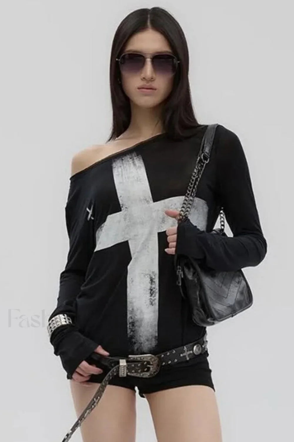 Cross Print Asymmetrical T-Shirt