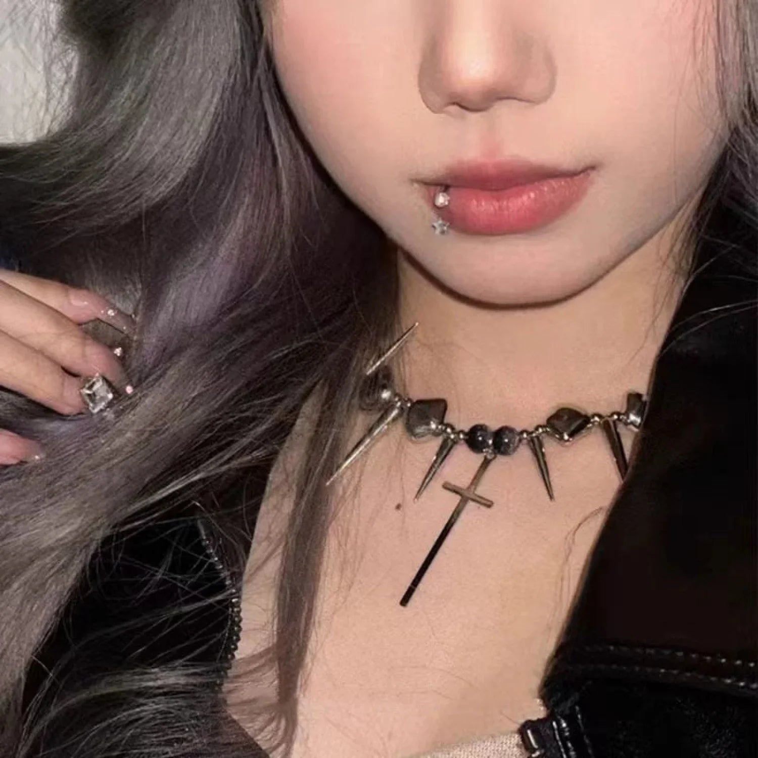 Cross Rivet Exaggerated Y2K Necklace