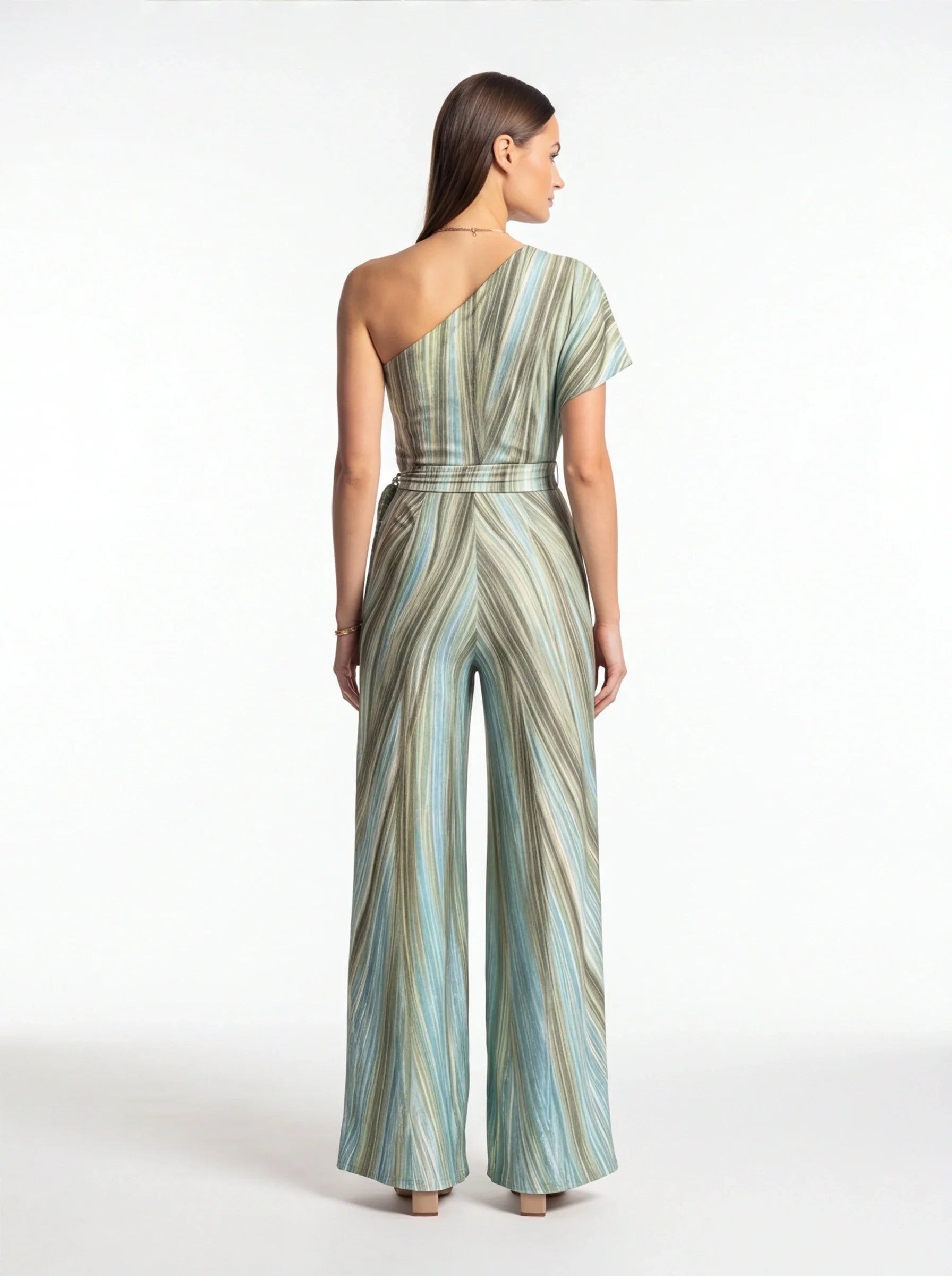 Elegant Abstract Print Wide Leg Jumpsuit with Pockets and Belted Waist