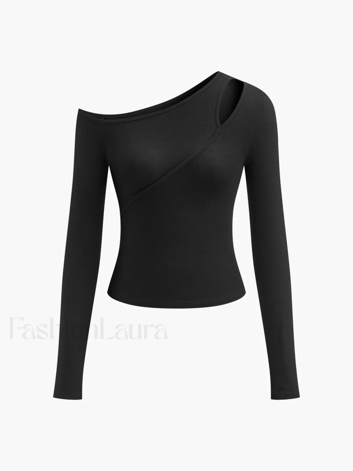Cut Out Asymmetric Off Shoulder Slinky Long Sleeve Shirt