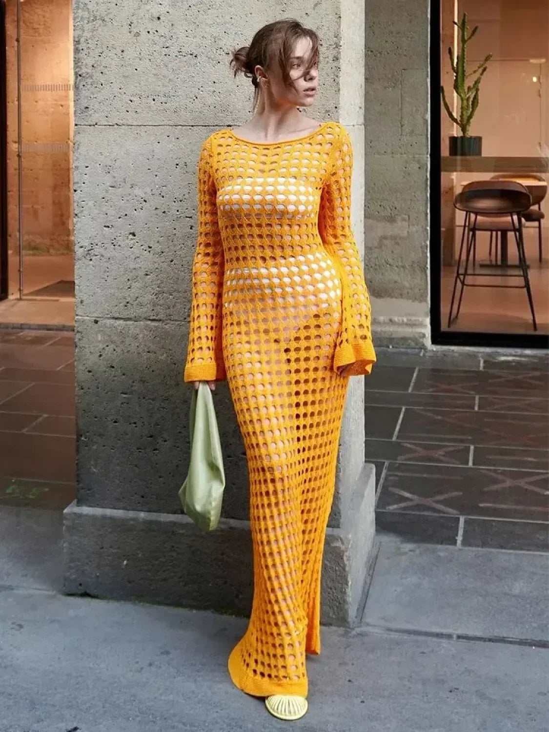 Cut Out Bell Sleeve Knit Cover Up