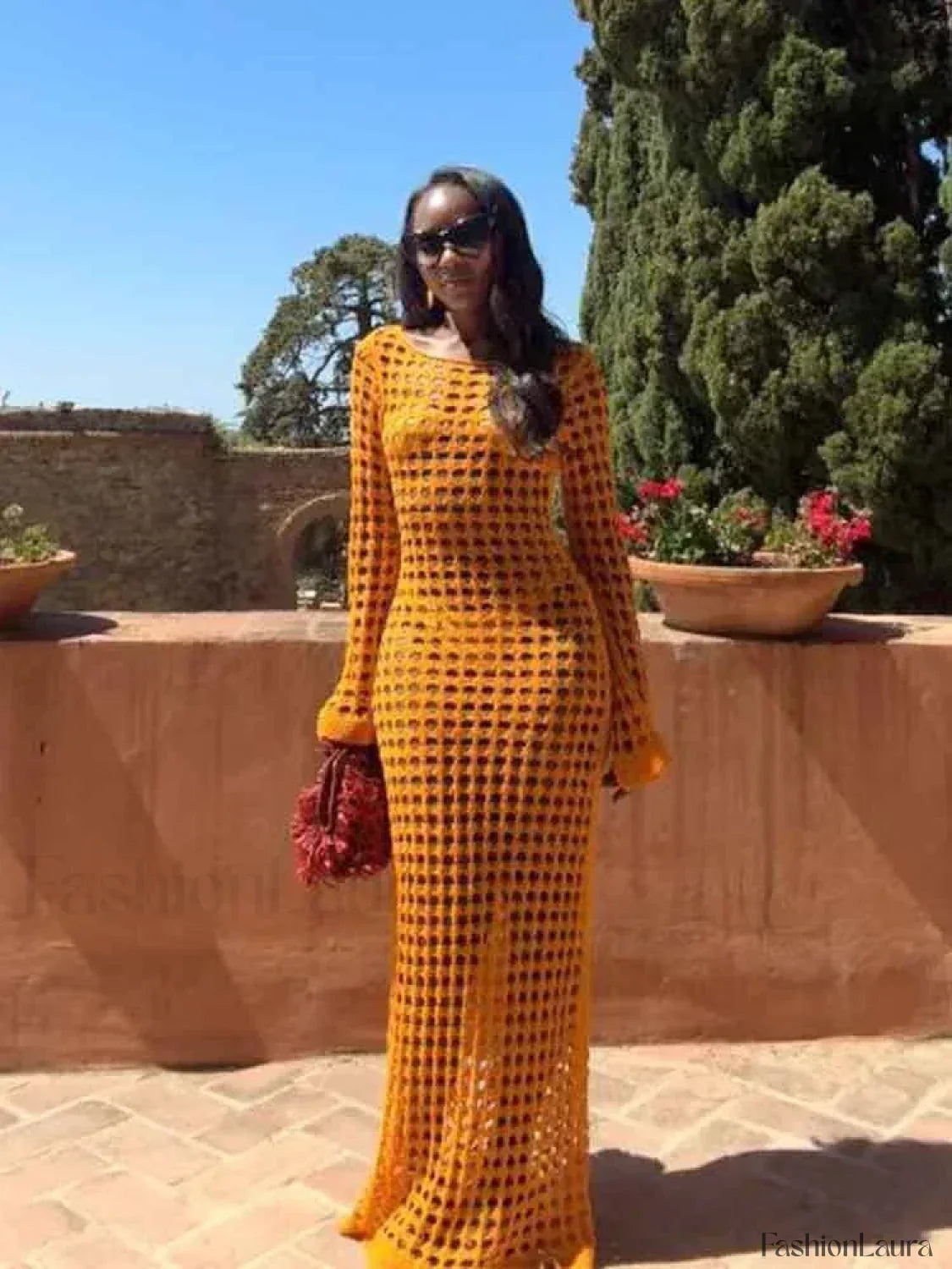 Cut Out Bell Sleeve Knit Cover Up