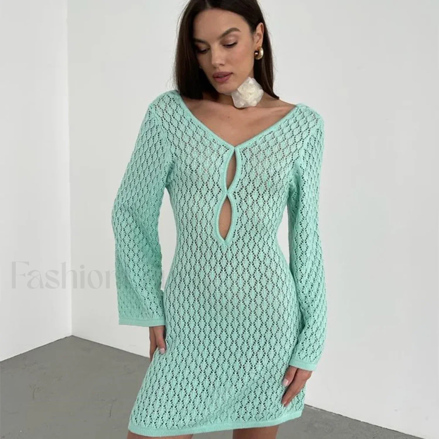 Cut-Out Crochet Tunic Beach Cover Up