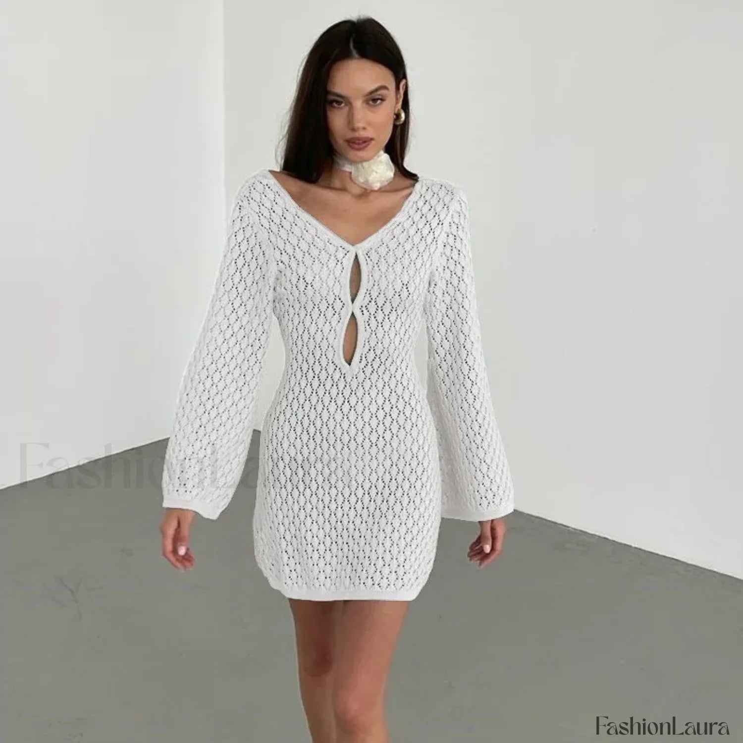 Cut-Out Crochet Tunic Beach Cover Up