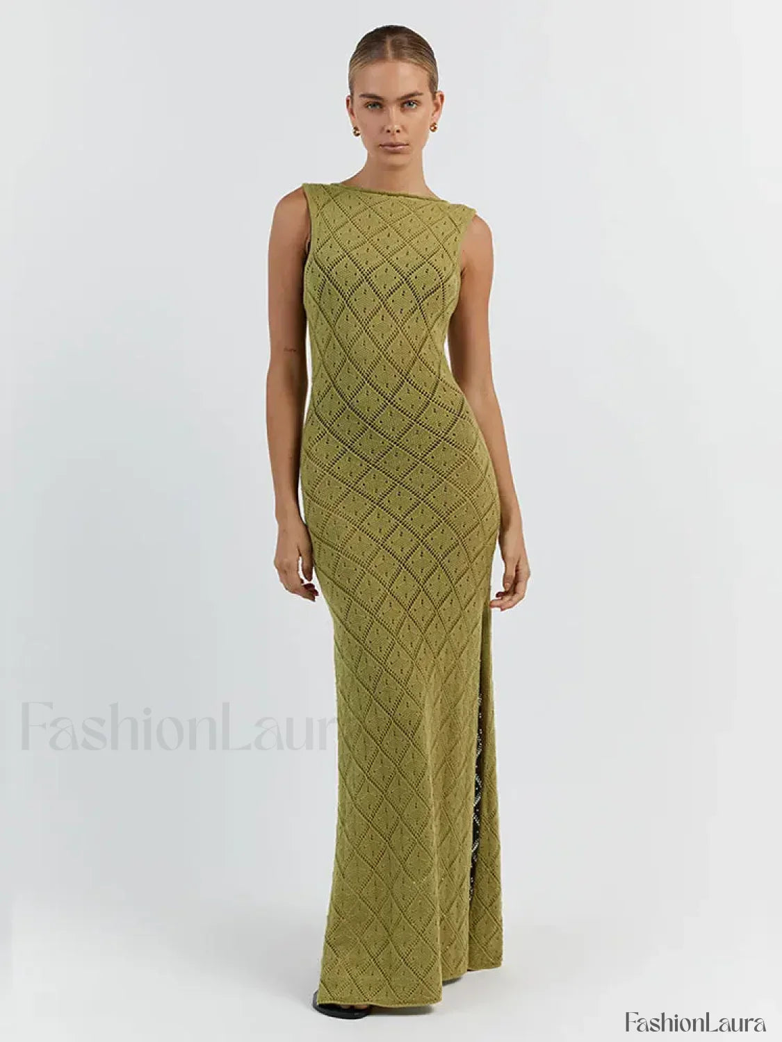 Cut Out Slit Knit Mesh Pareo Tunic Style Cover-ups