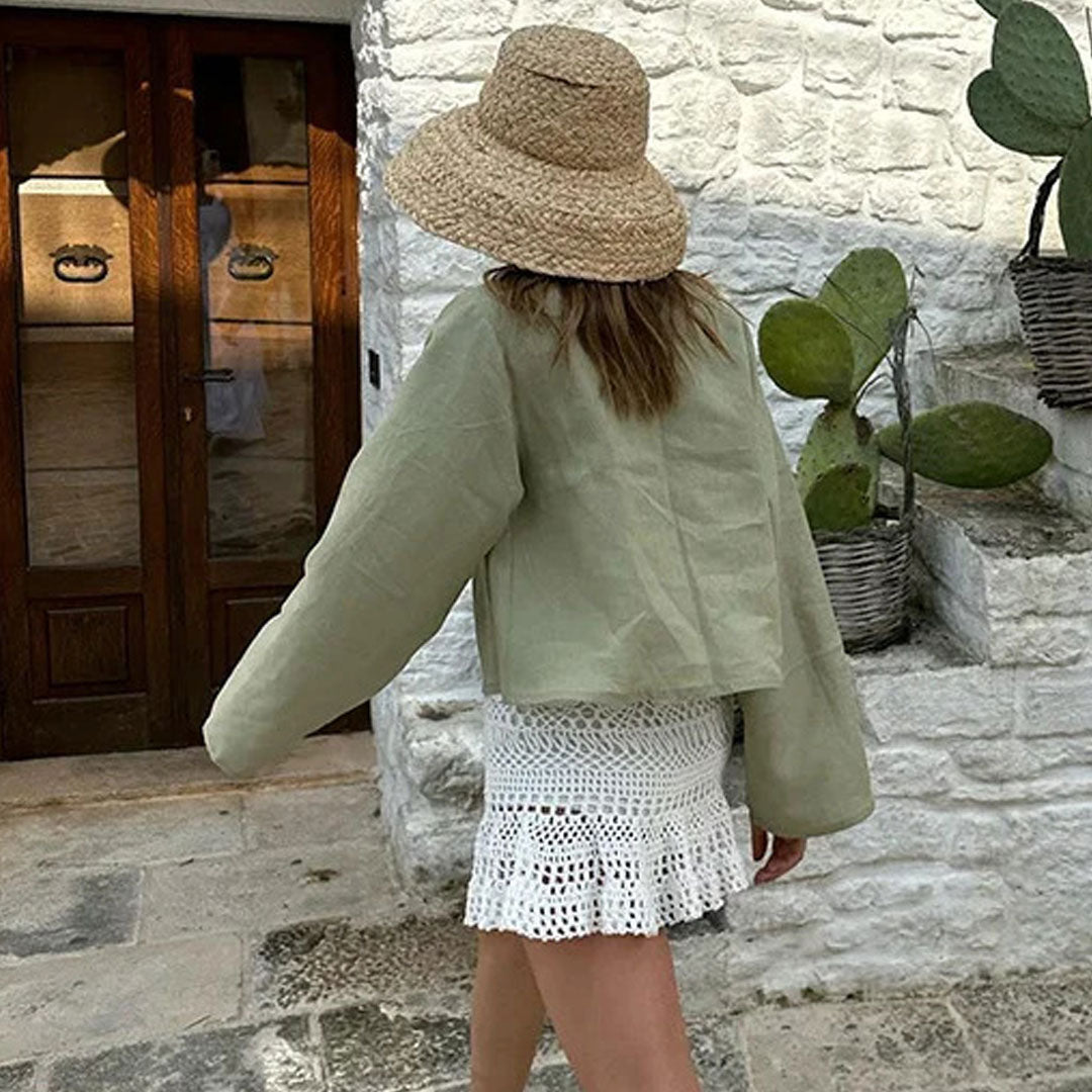 Cute Plunge Neck Bow Tie Drop Shoulder Long Sleeve Summer Blouse