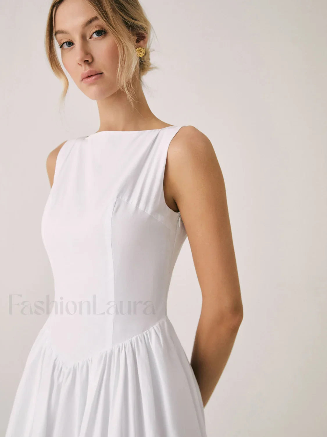 Cutout Cotton Graceful Sleeveless Midi Dress