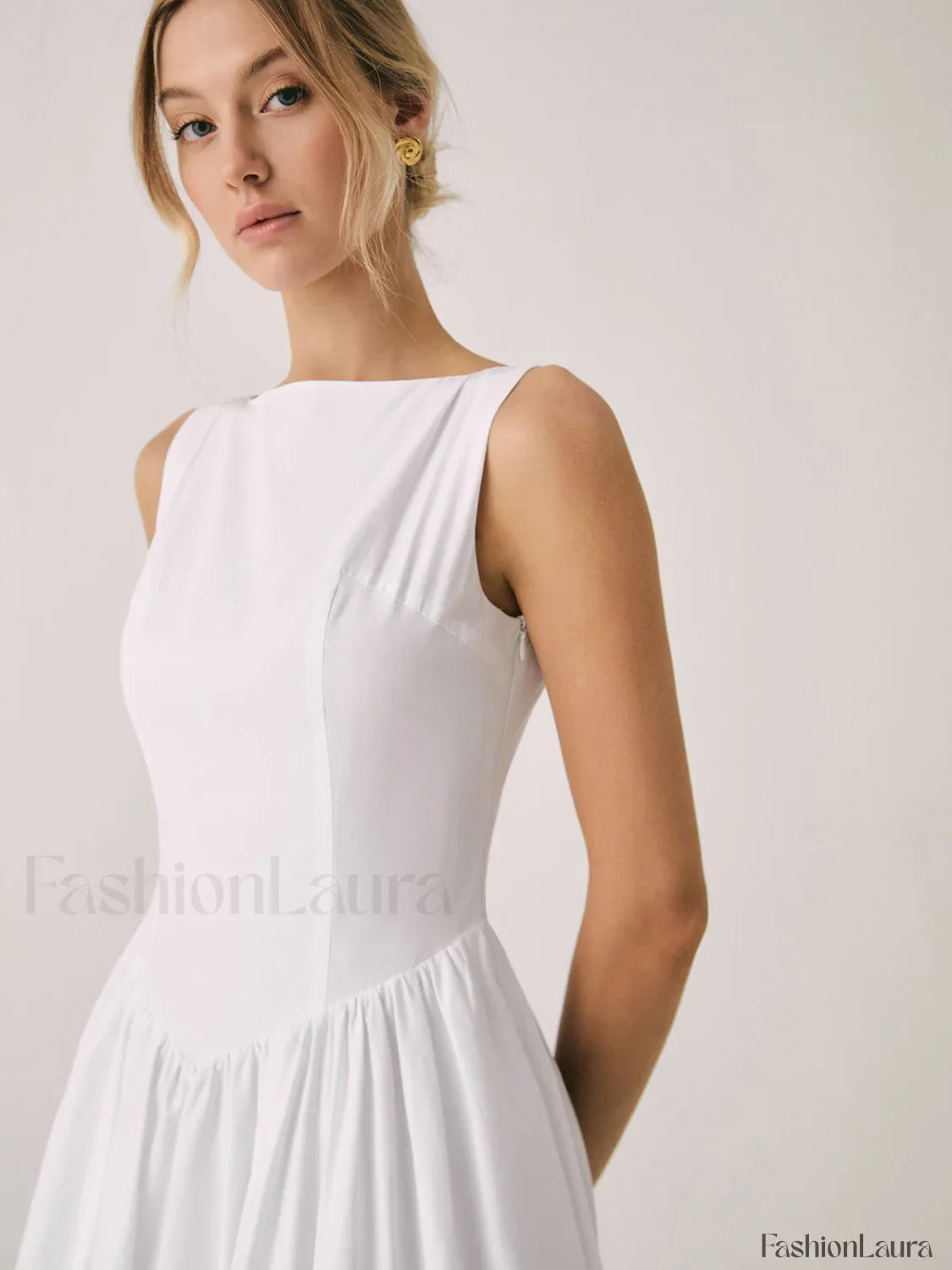 Cutout Cotton Graceful Sleeveless Midi Dress