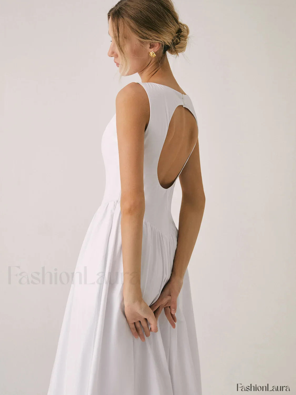 Cutout Cotton Graceful Sleeveless Midi Dress