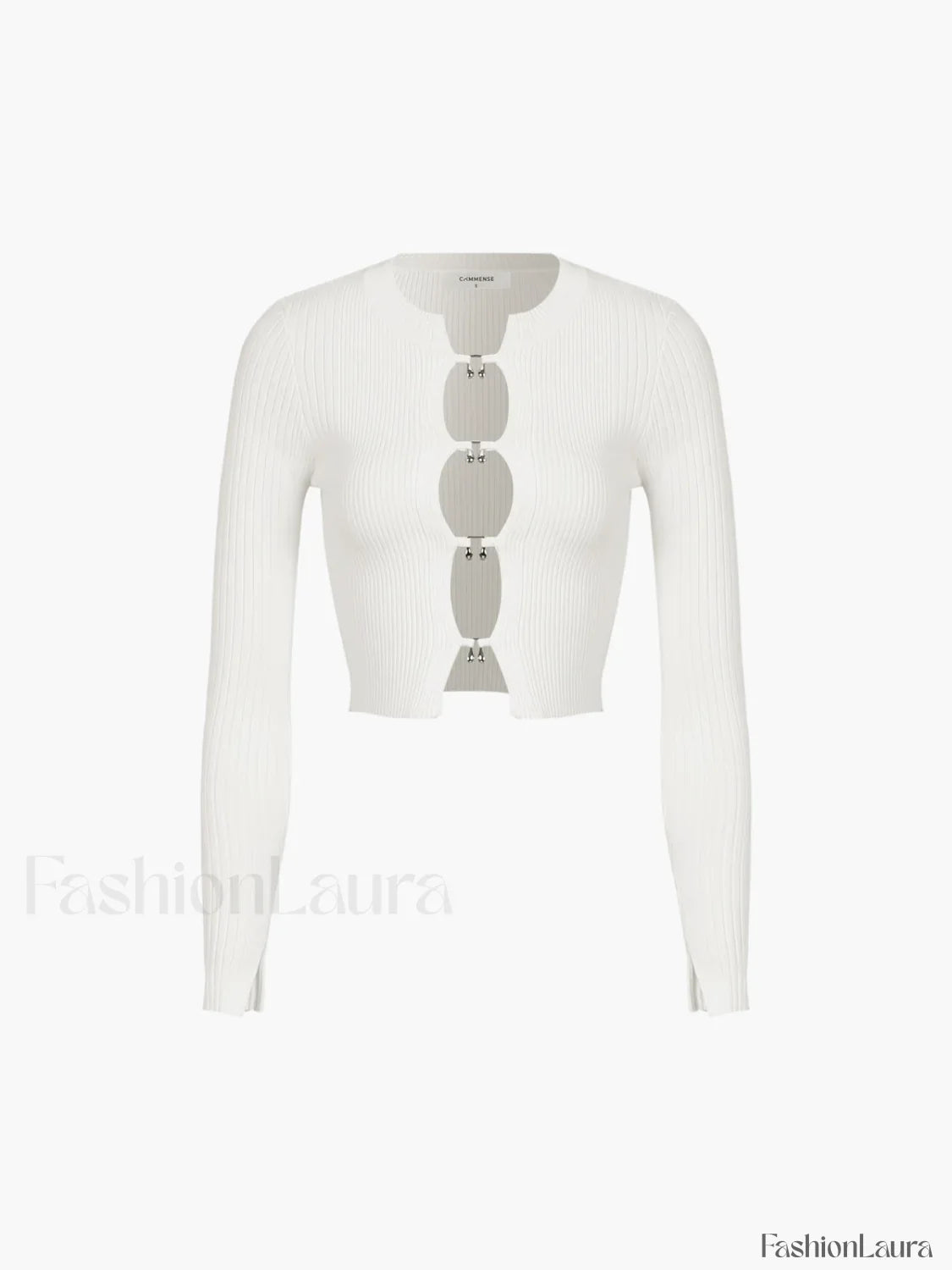 Cutout Split Beads Detail Ribbed Knit Top