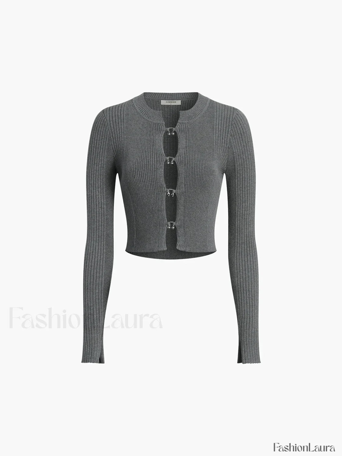 Cutout Split Beads Trendy Detail Ribbed Knit Top