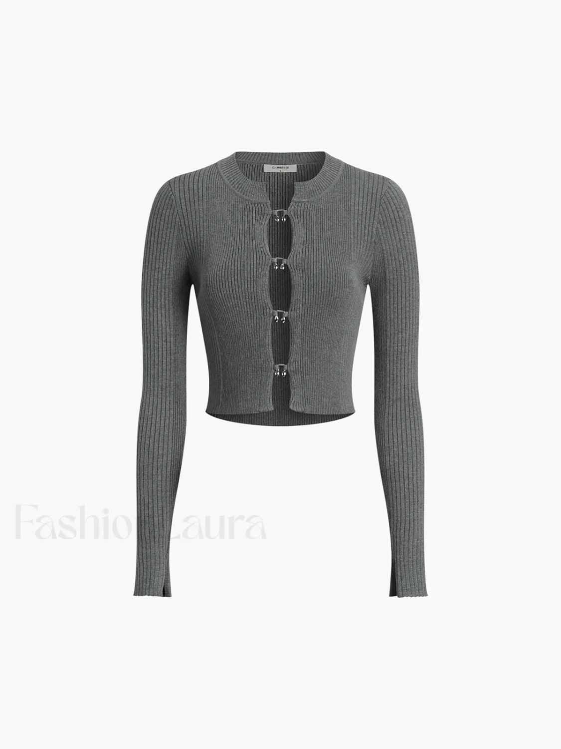 Cutout Split Beads Trendy Detail Ribbed Knit Top Grey / XS Sweaters L