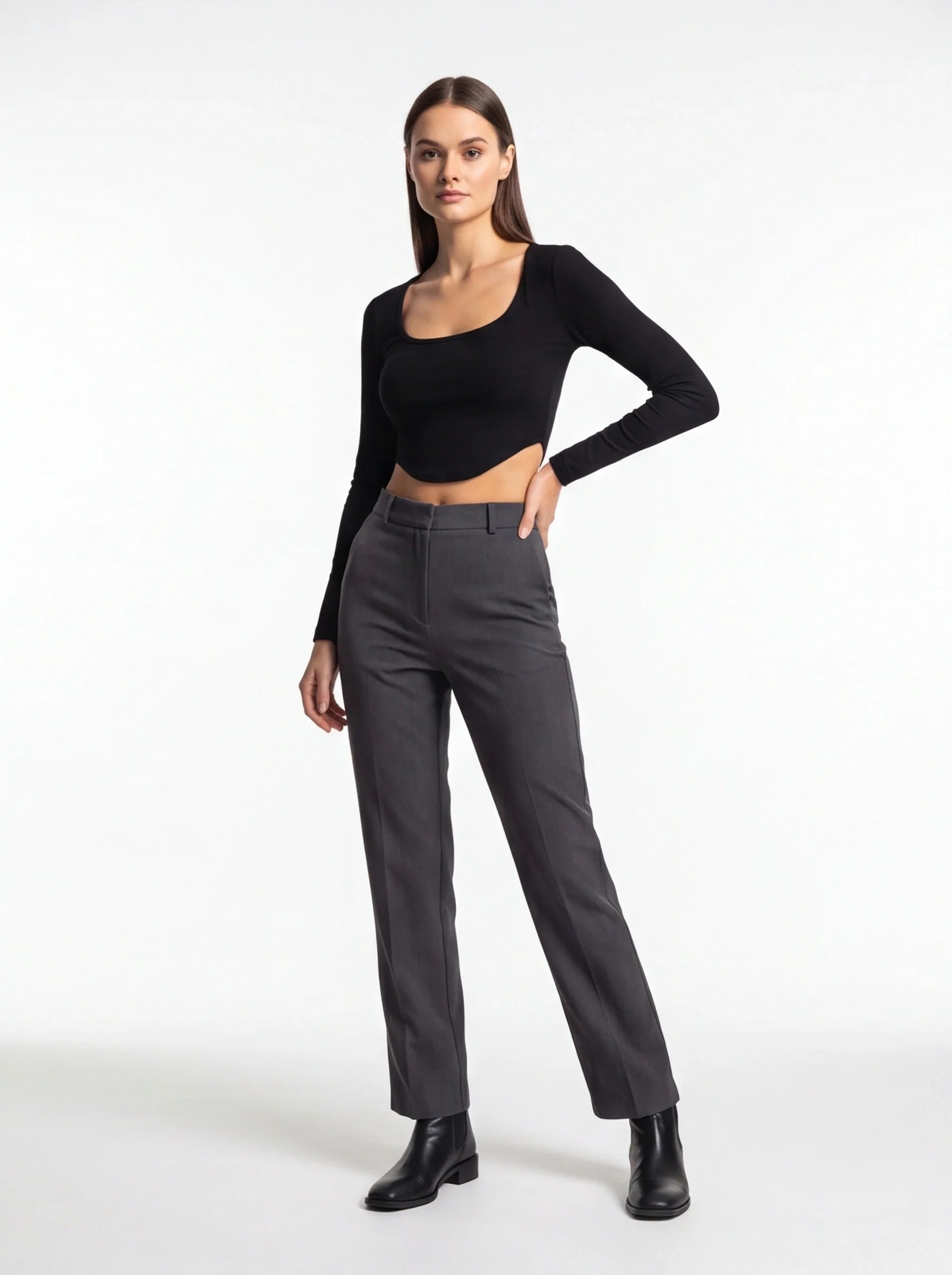 Stylish Ribbed V Neck Crop Top with Comfortable Stretch Fabric