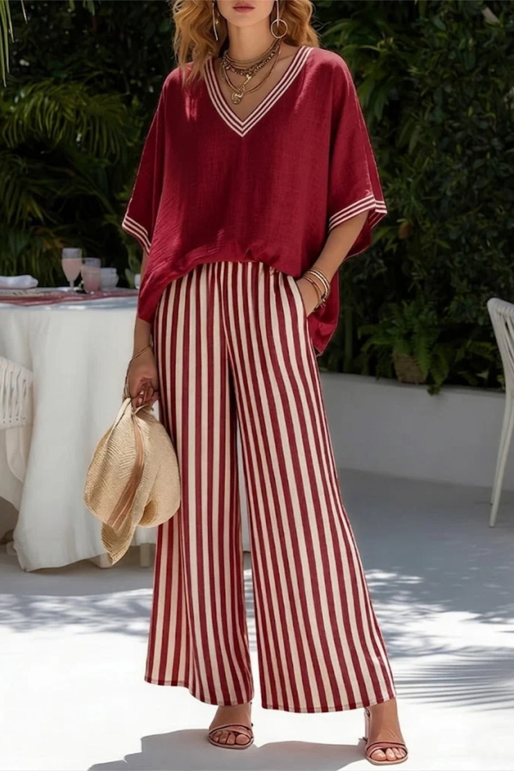 Striped Linen Two Piece Casual Summer Outfit Set