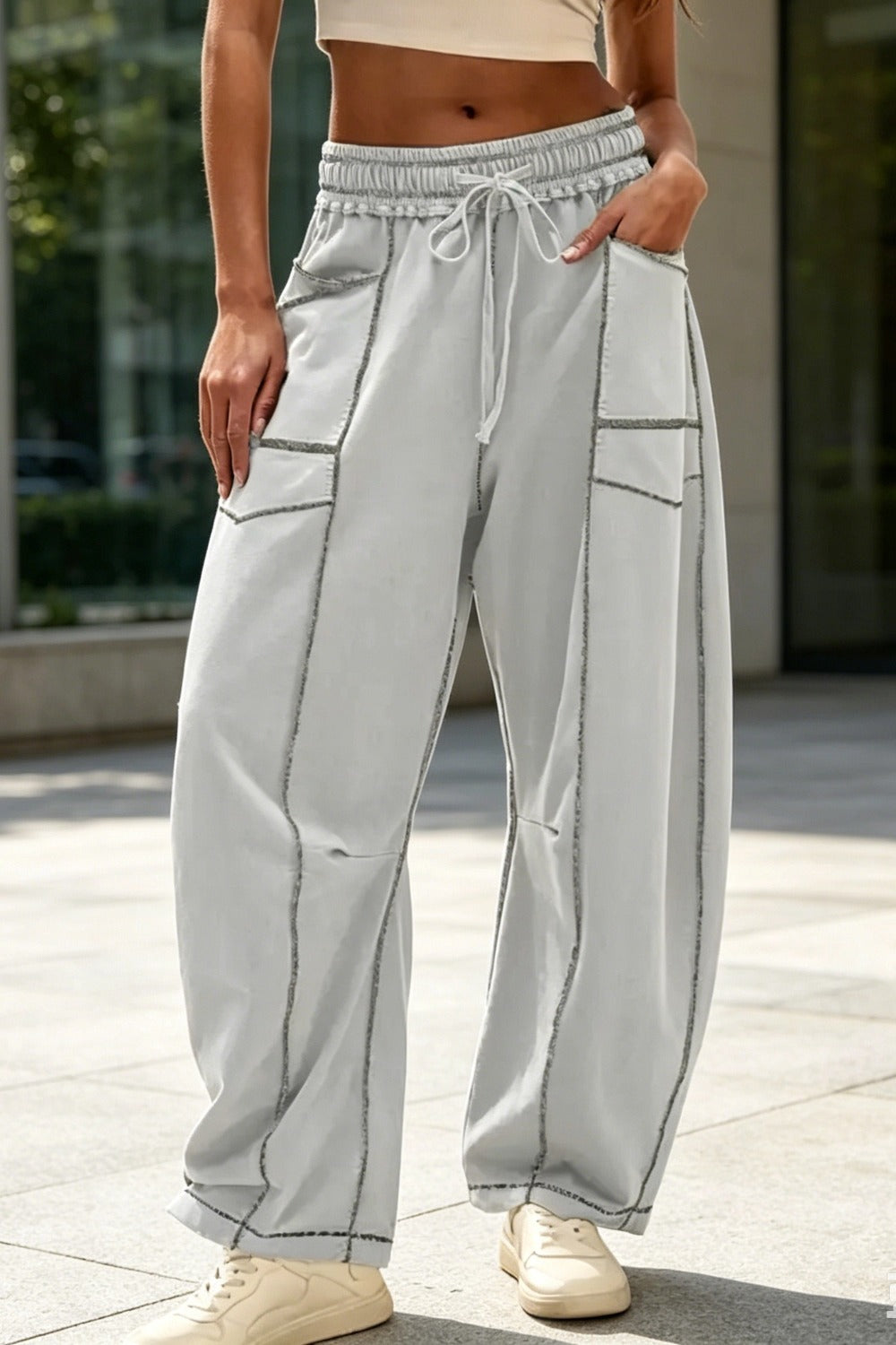Women's Baggy Barrel Wide Leg Lounge Drawstring Sweatpants with Pockets Pants