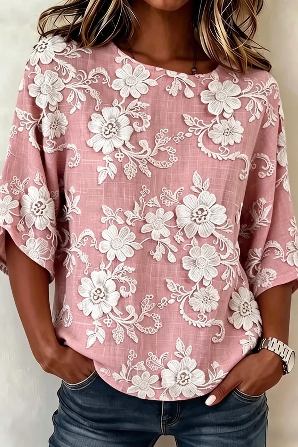 Vintage 3D Printing Crew Neck Half Sleeve T-shirt