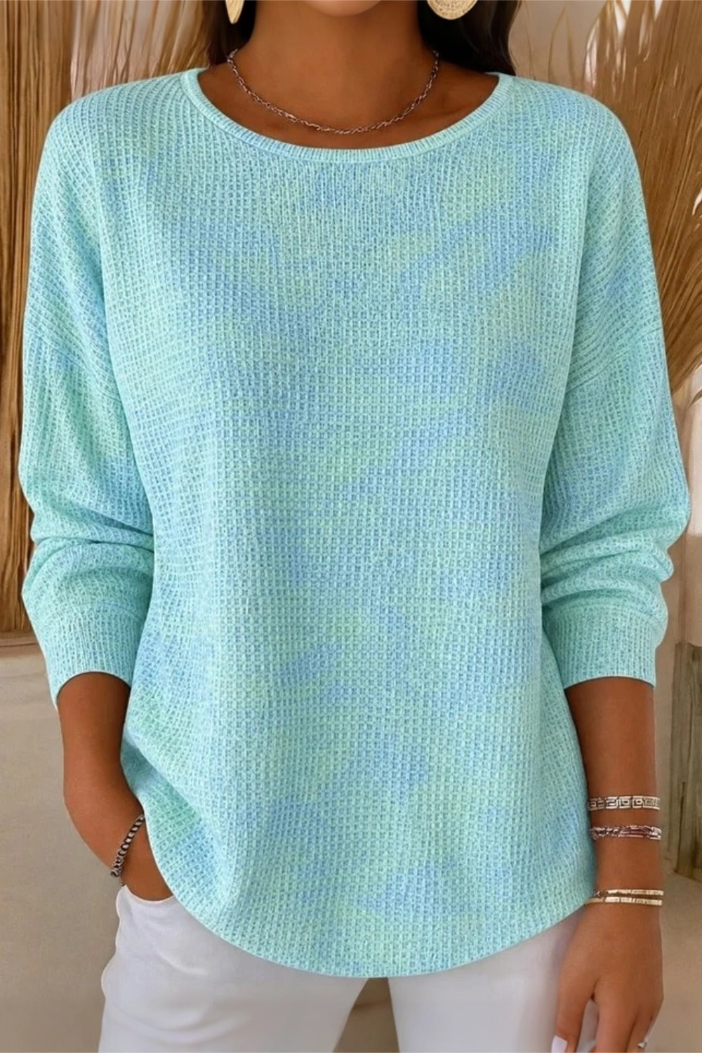 Women's Casual Ombre Crew Neck Long Sleeve Sweatshirt