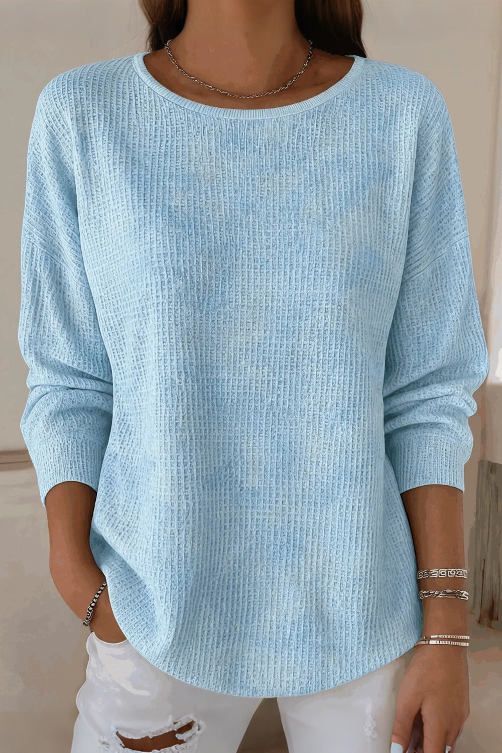 Women's Casual Ombre Crew Neck Long Sleeve Sweatshirt