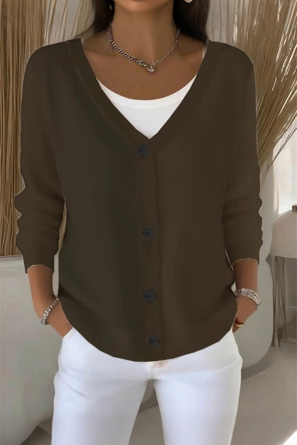 Women Plain Long Sleeve Comfy Casual Cardigan