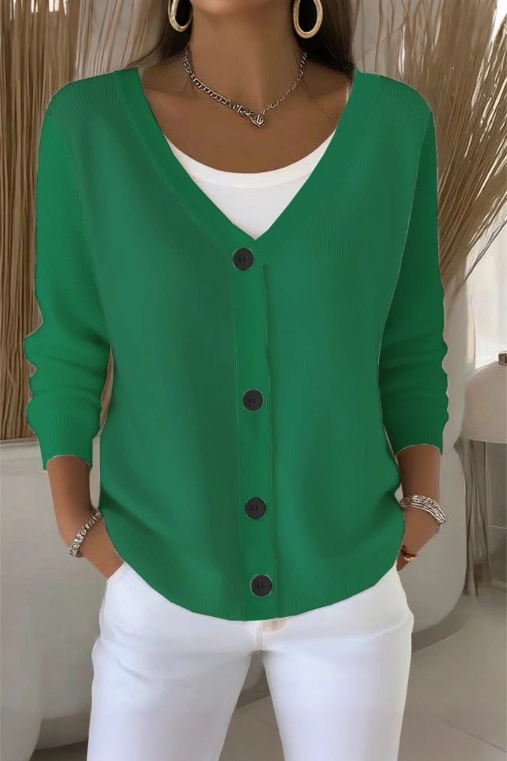 Women Plain Long Sleeve Comfy Casual Cardigan