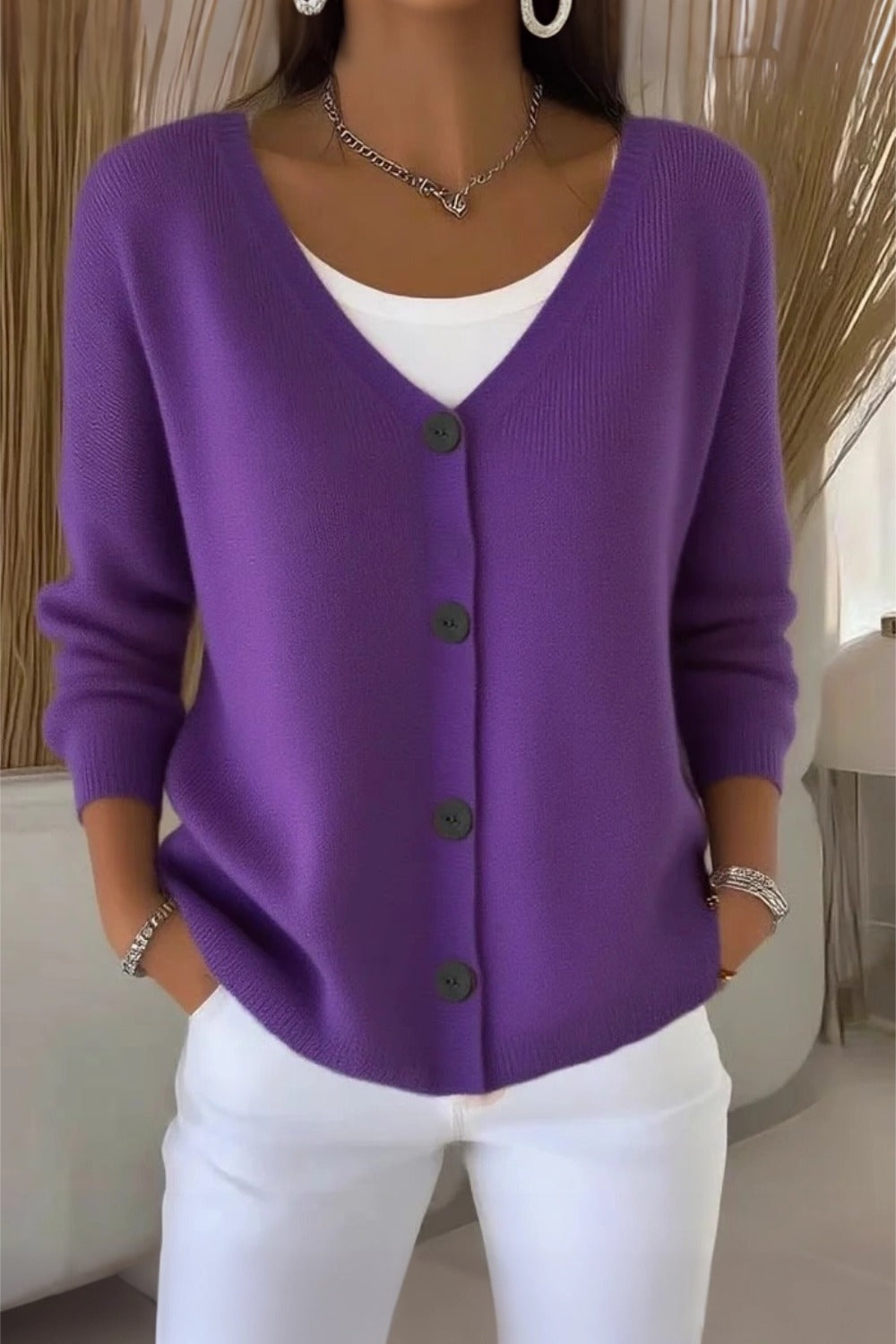 Women Plain Long Sleeve Comfy Casual Cardigan