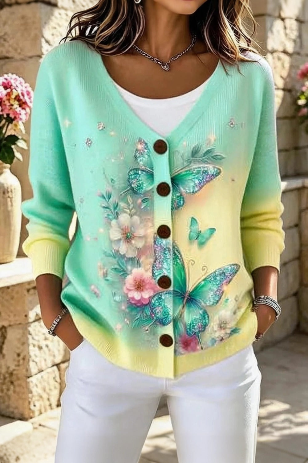 Women Floral Long Sleeve Comfy Vintage Cardigan