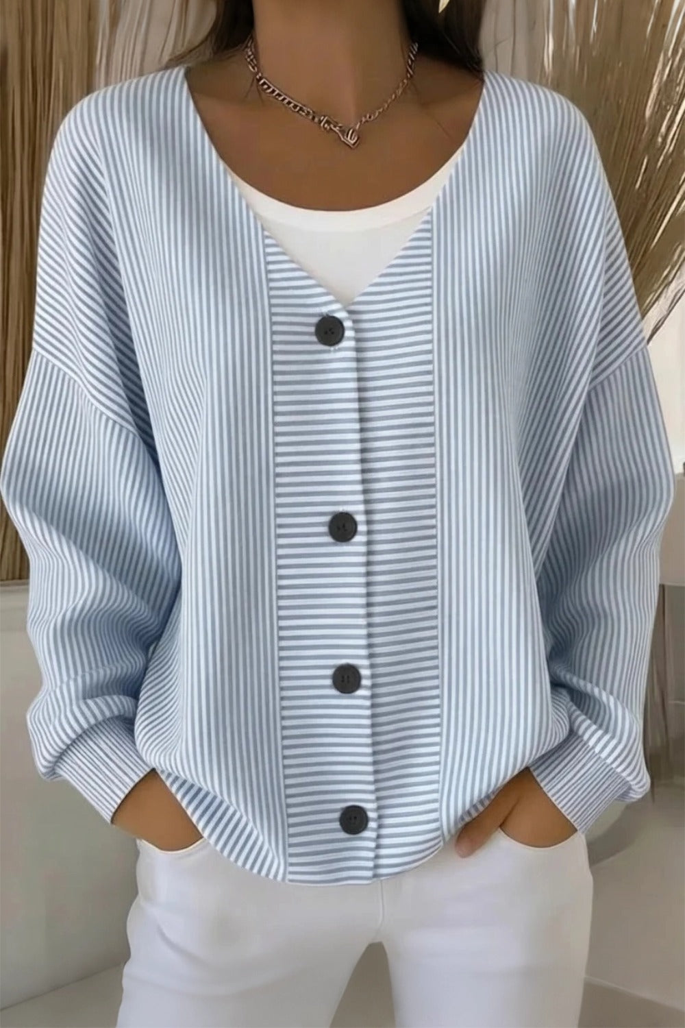Women Striped Long Sleeve Comfy Casual Cardigan