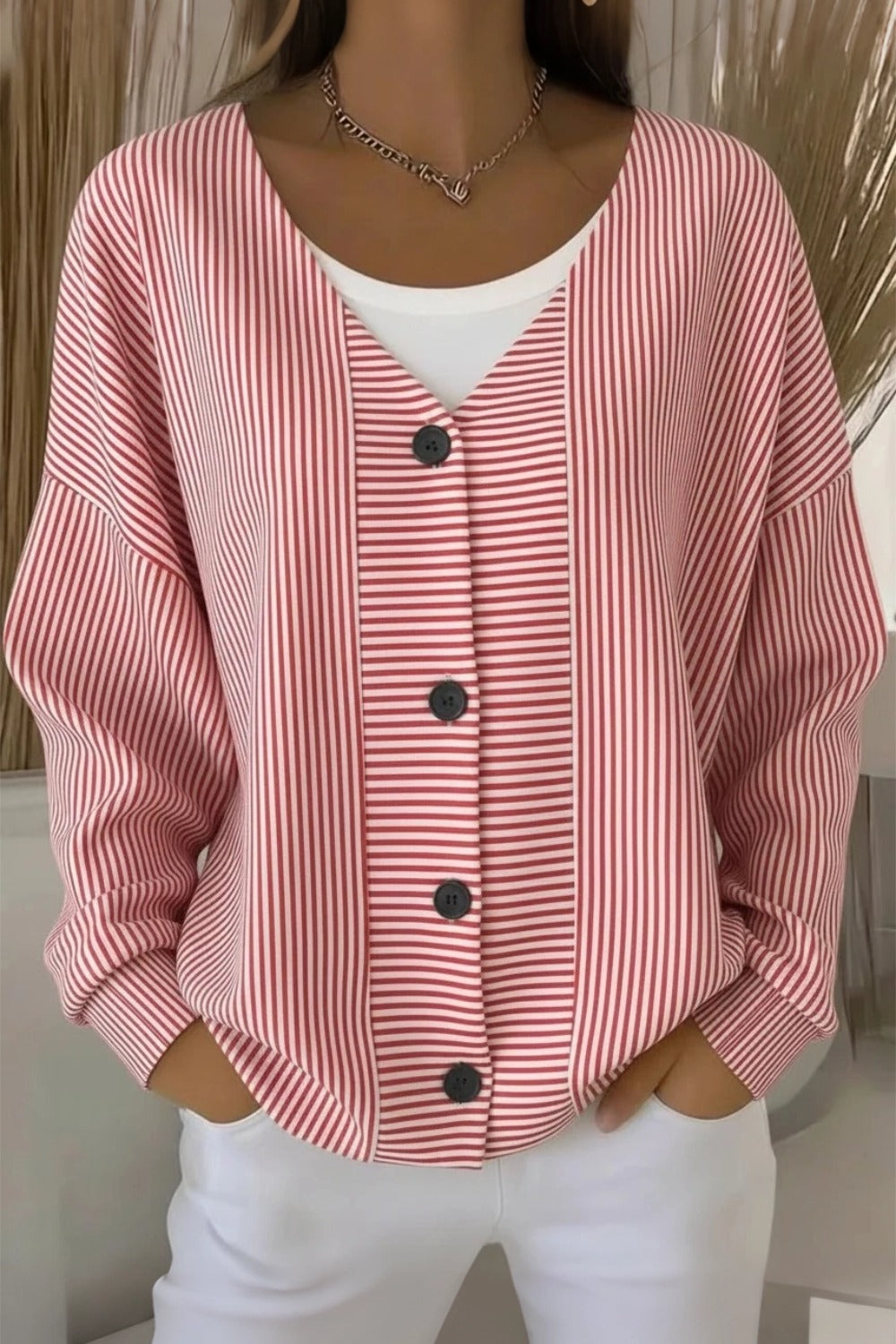 Women Striped Long Sleeve Comfy Casual Cardigan