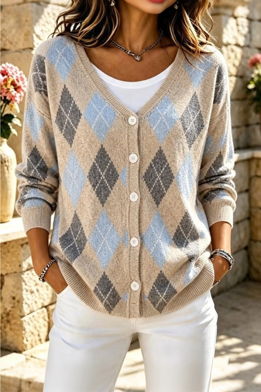 Women Geometric Long Sleeve Comfy Casual Cardigan