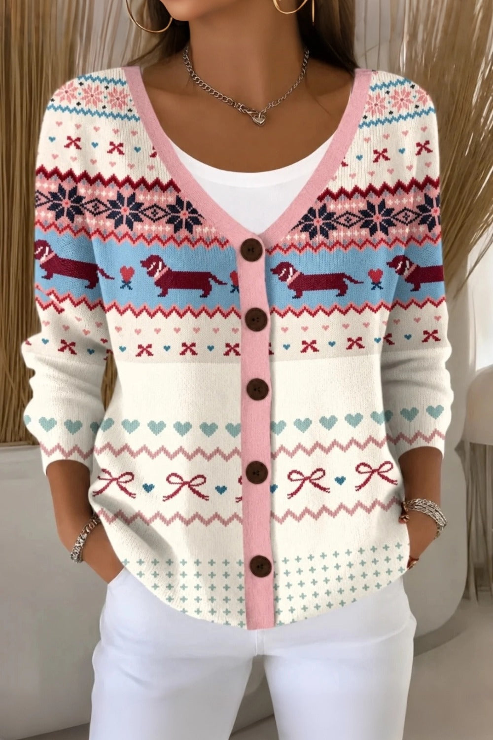Women Regular Fit Casual Dog Knit Cardigan