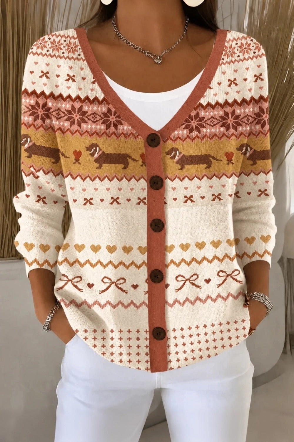 Women Regular Fit Casual Dog Knit Cardigan