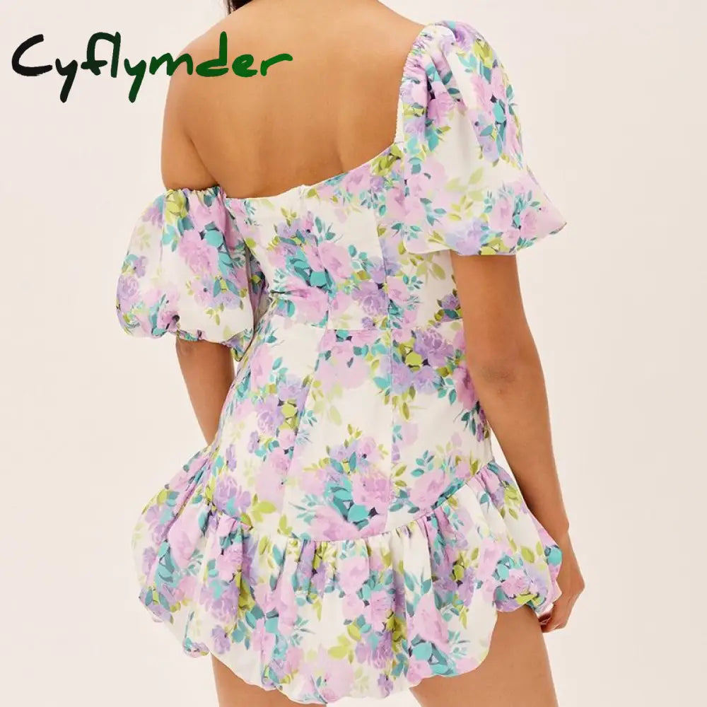 Floral Off Shoulder Puff Sleeve Corset Mini Dress 2